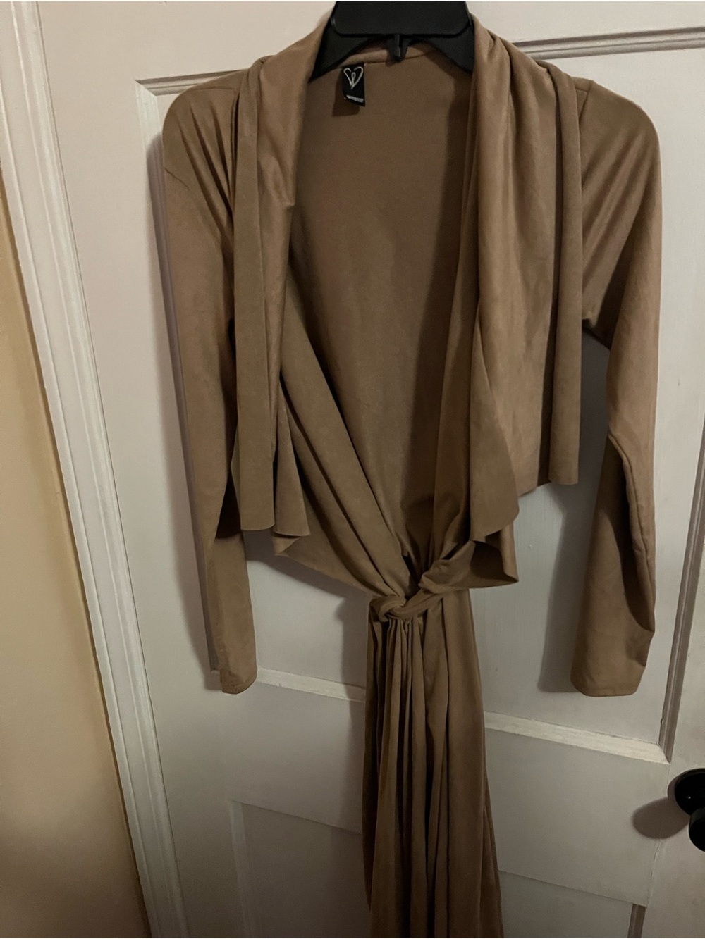 Women’s Taupe Wrap Robe Cardigan suede material